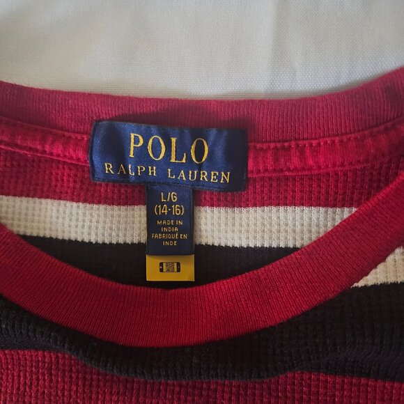 POLO Ralph Lauren Red/Multi Striped Waffle Knit Sweater Unisex Youth L (14-16) - Picture 6 of 16
